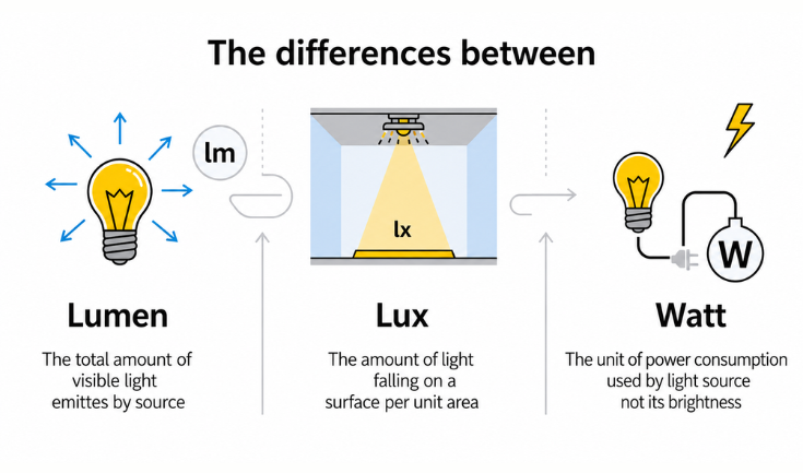 Phân biệt lumen, watt và lux